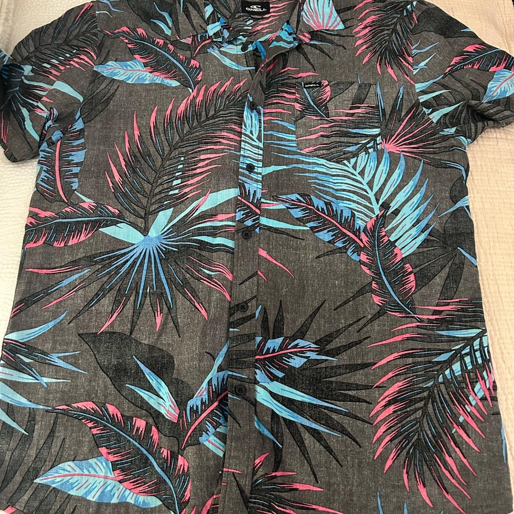 O'Neill Tropical Print Casual Button Down Shirt - Black, Blue, Pink